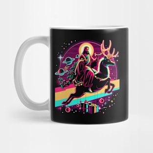 COOL JESUS RIDING RAINDEER RETRO 80'S NEON VIBE Mug